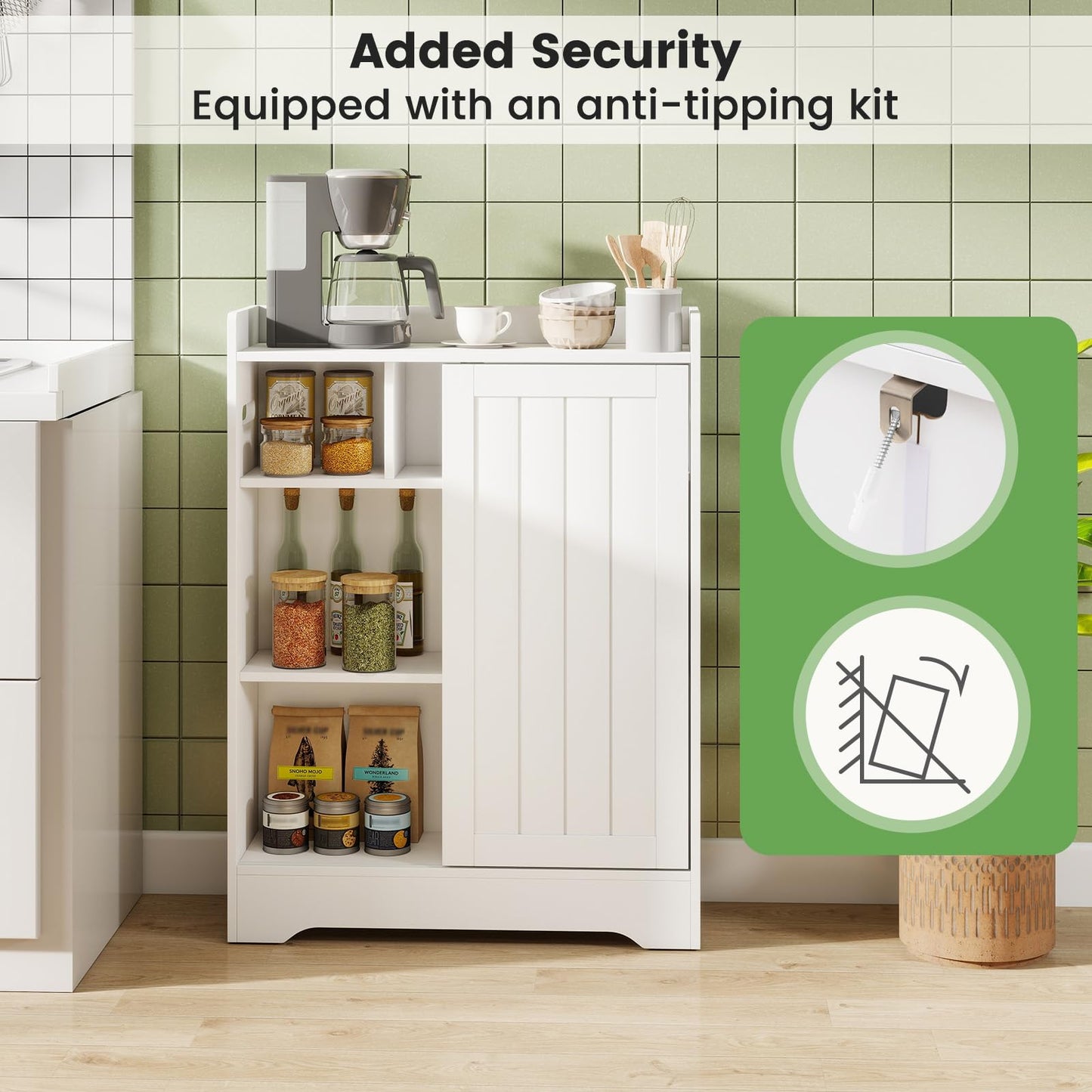 Tangkula Bathroom Storage Cabinet Slim Floor Cabinet with Toilet Paper Holders