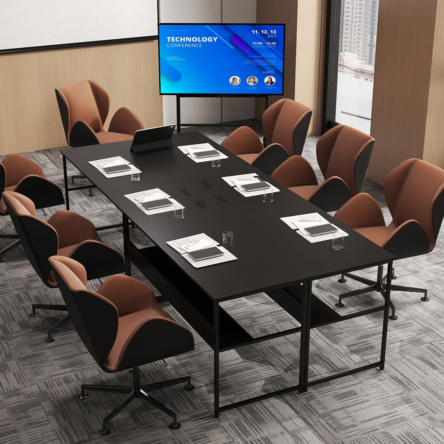 Tangkula 55 inch Computer Desk with Power Outlets & USB Ports for Home Office