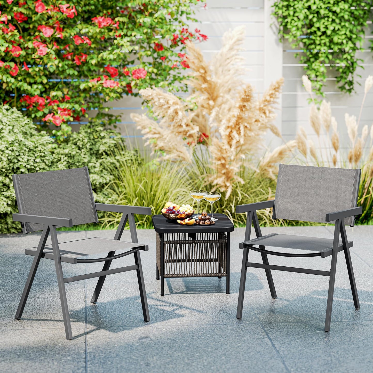 Tangkula Patio Chairs Set of 4 Outdoor Dining Chairs with Breathable Fabric Seat & Tilt Backrest