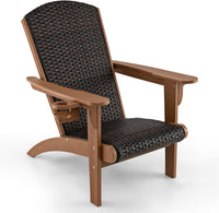Tangkula Patio Wicker Adirondack Chair, HDPE Lounge Chair w/Rattan Padded Seat & Back