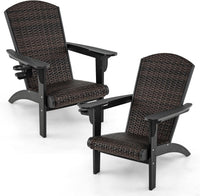 Tangkula Patio Wicker Adirondack Chair, HDPE Lounge Chair w/Rattan Padded Seat & Back