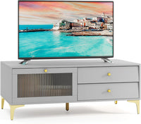 Tangkula Gray TV Stand for 55-Inch TV, 47.5” TV Console Table with Drawers
