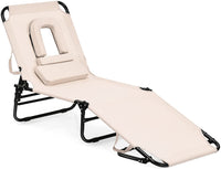 Folding Chaise Lounge Chair with Hole for Face, Outdoor 5-Position Adjustable Reclining Beach Sunbathing Chair