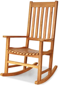 Acacia Wood Porch Rocking Chair, Wooden Rocking Chair Rocker with High Back & Armrest