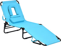Folding Chaise Lounge Chair with Hole for Face, Outdoor 5-Position Adjustable Reclining Beach Sunbathing Chair