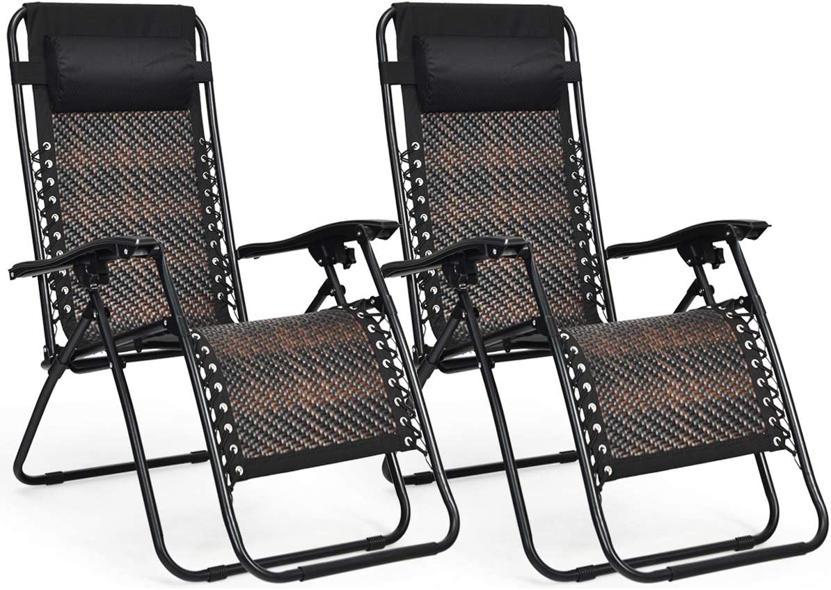 Tangkula Patio Rattan Zero Gravity Lounge Chair