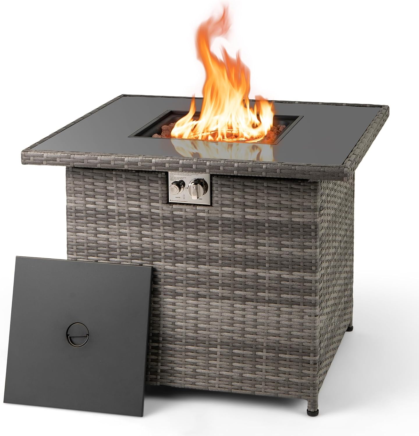 Tangkula 32.5 Inch Propane Fire Pit Table 5000 BTU with Tempered Glass Tabletop