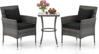 Tangkula 3-Piece Patio Furniture Set w/A Tempered Glass Table & 2 Cushioned Chairs