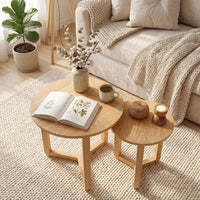 Tangkula Round Nesting Coffee Table Set of 2 with Solid Rubber Wood Tripod Legs