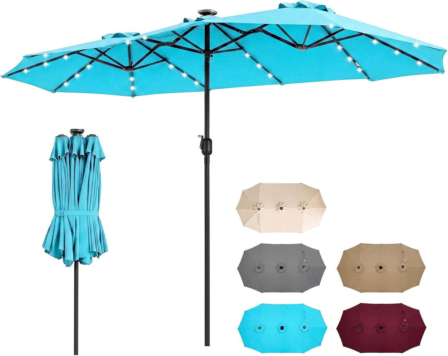Tangkula 13 Ft Double-Sided Extra Large Outdoor Market Table Umbrella with 36 LED Lights
