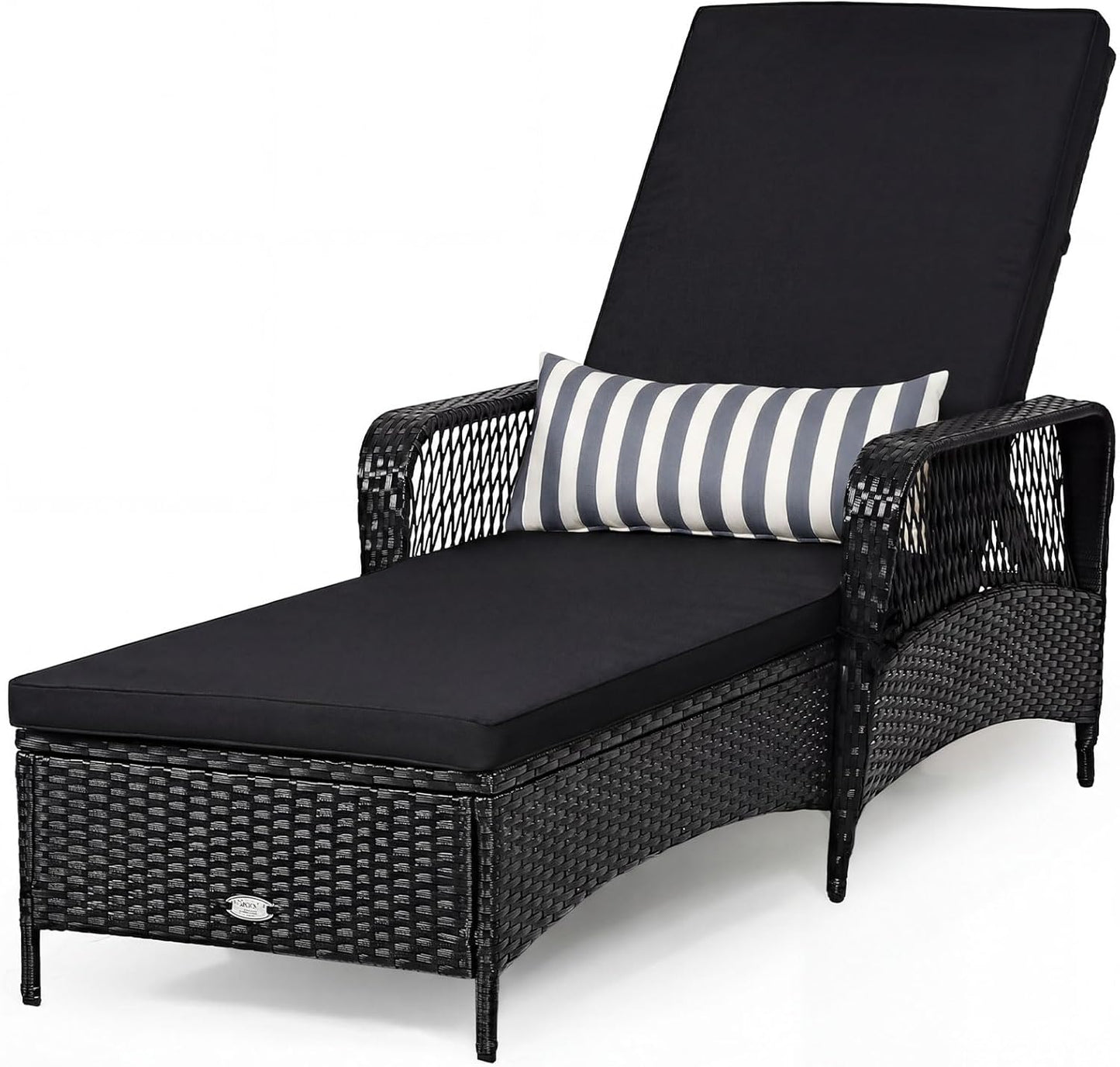Chaise longue de patio en osier, chaise longue inclinable d'extérieur en rotin avec dossier réglable à 6 positions