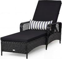 Chaise longue de patio en osier, chaise longue inclinable d'extérieur en rotin avec dossier réglable à 6 positions