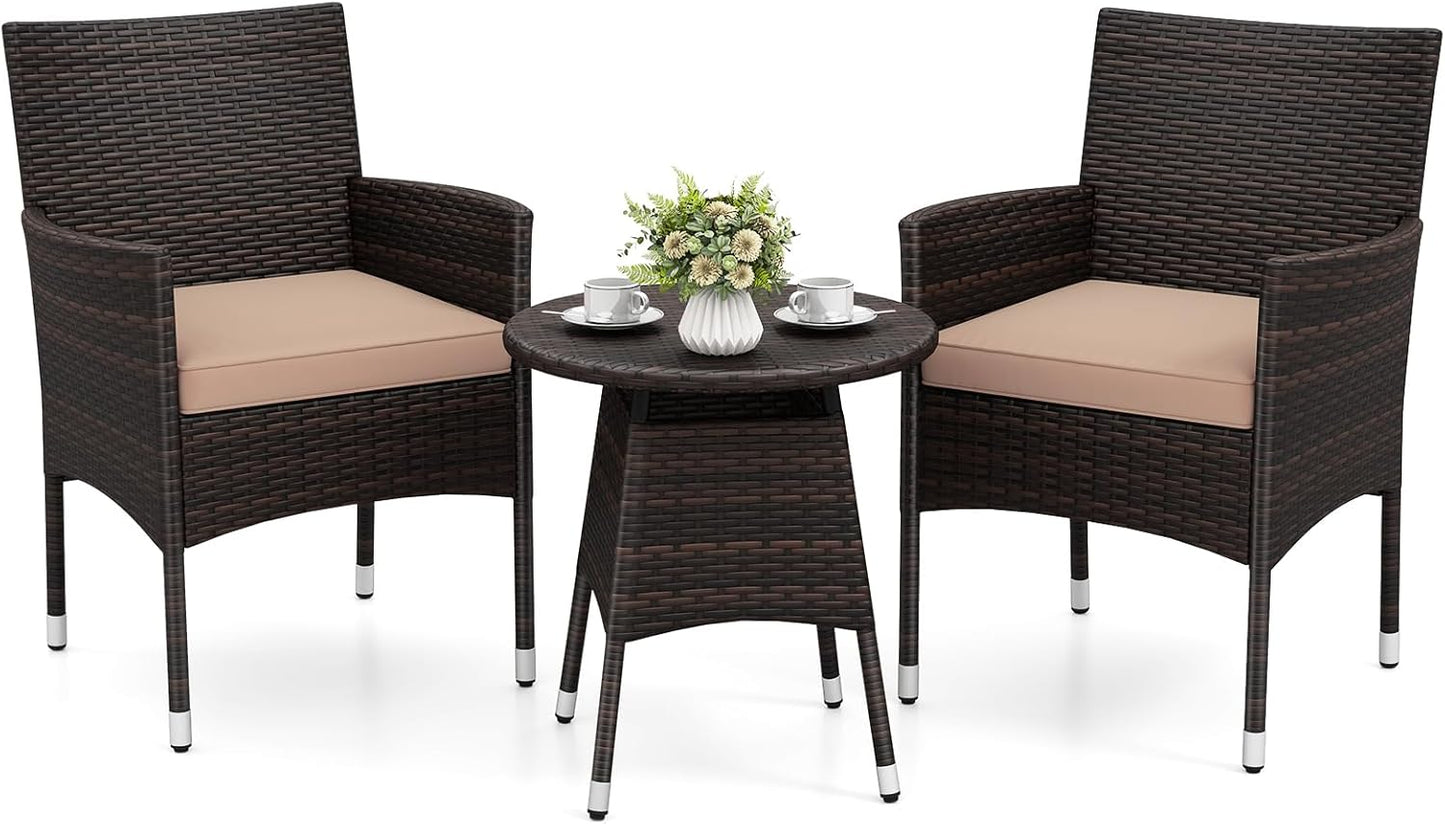 Tangkula 3 Piece Patio Furniture Set | Hand-Woven PE Wicker Conversation Set with Contoured Armchairs