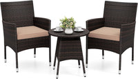 Tangkula 3 Piece Patio Furniture Set | Hand-Woven PE Wicker Conversation Set with Contoured Armchairs