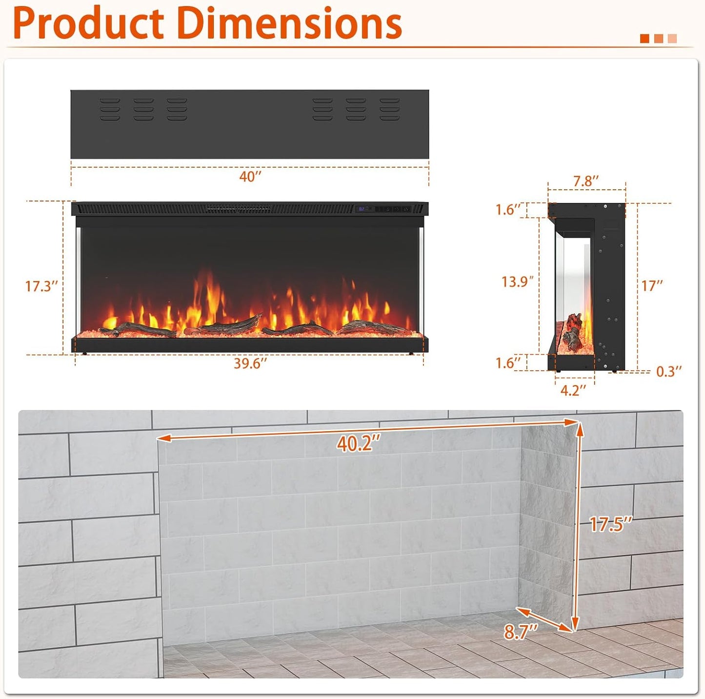 Tangkula 36/40/50/60 Inches 3-Sided Electric Fireplace Insert