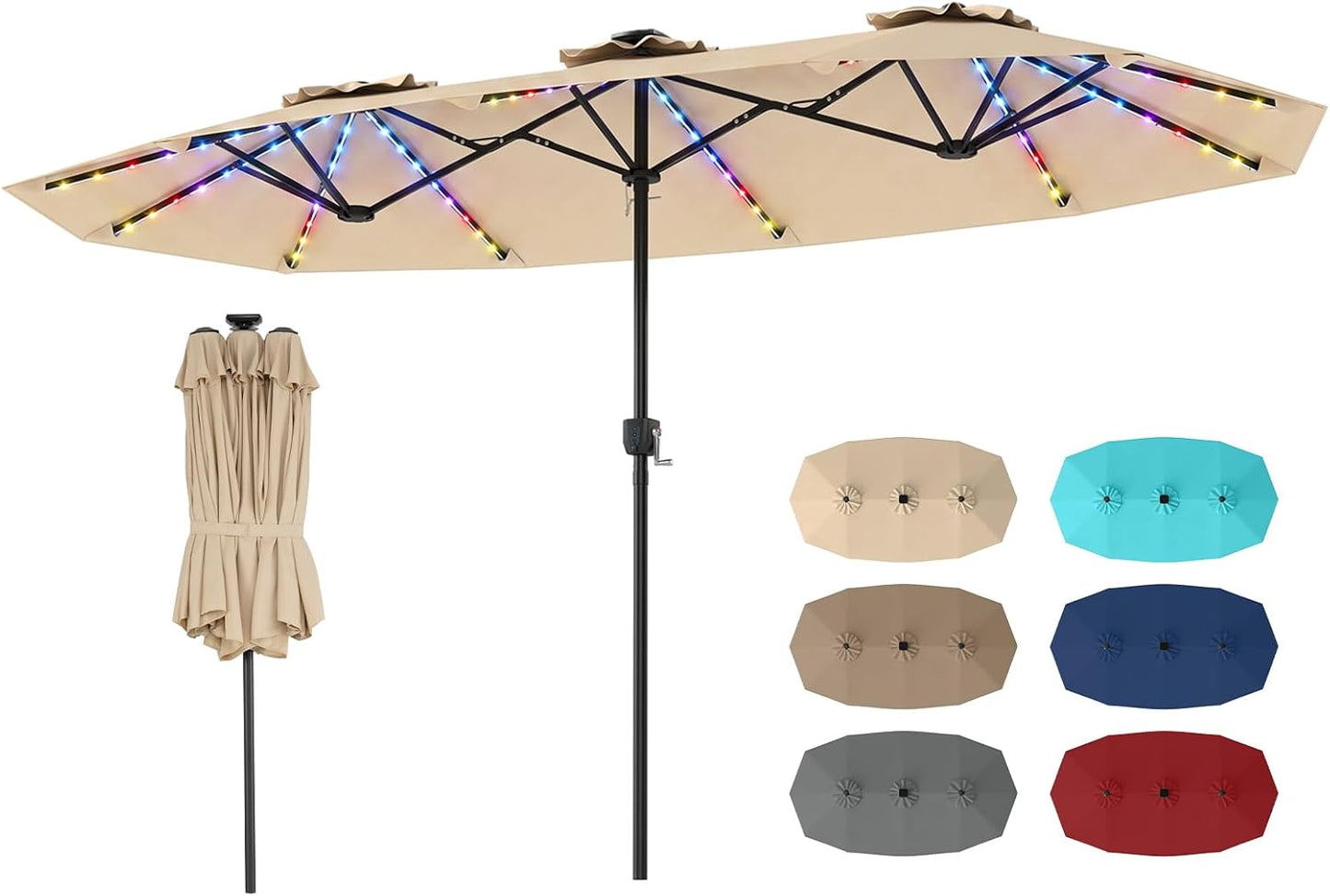 Tangkula 13 Ft Solar Patio Umbrella with Multi-Colored Flowing LED Lights