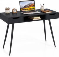 Tangkula Mid Century Modern Computer Desk with 2 Drawers & Open Center Storage