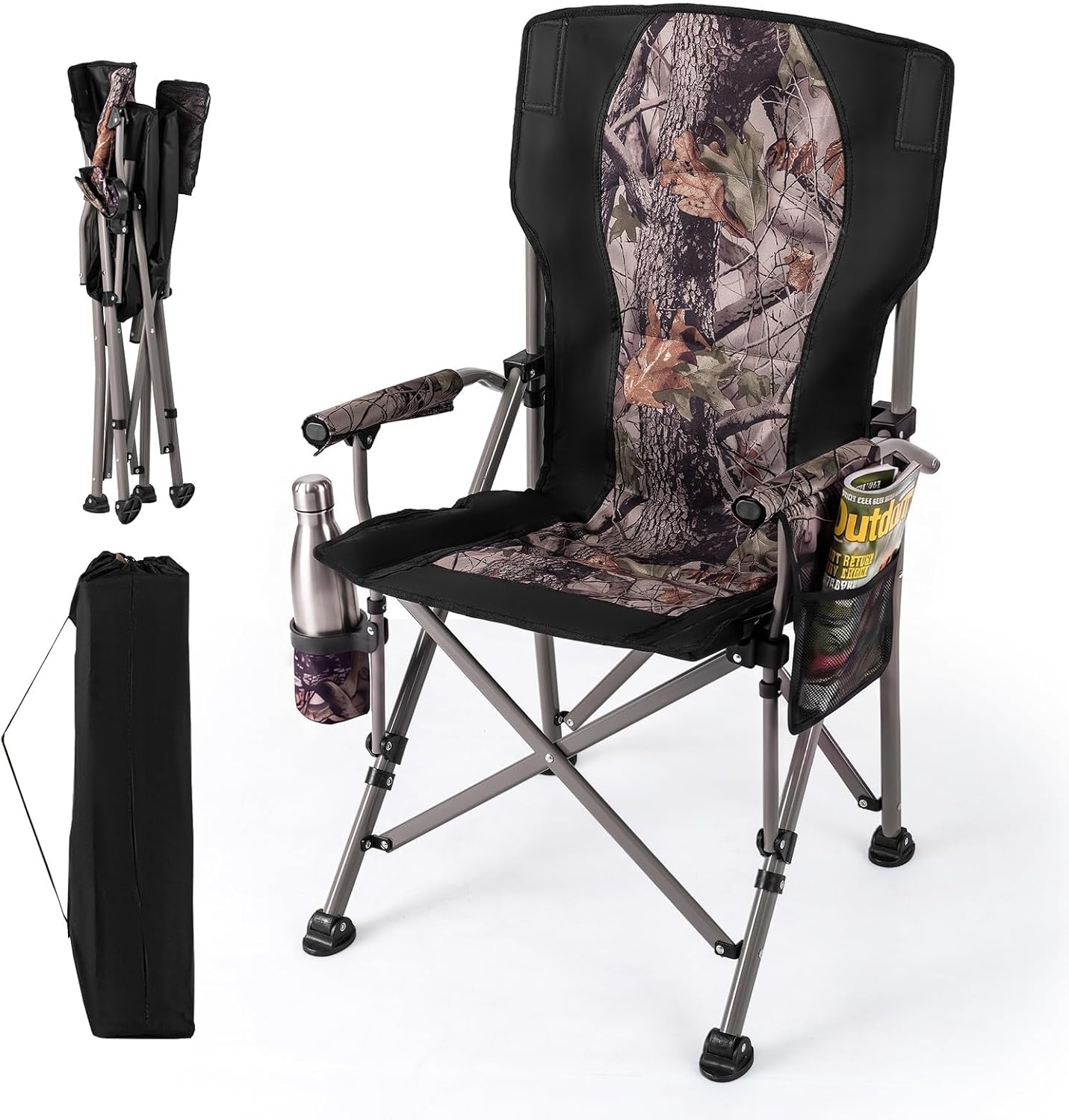 Tangkula Chaise de Camping Pliante, Chaise de Camp Portable avec Siège Rembourré, Porte-gobelet, Accoudoir, Cadre en Métal Robuste