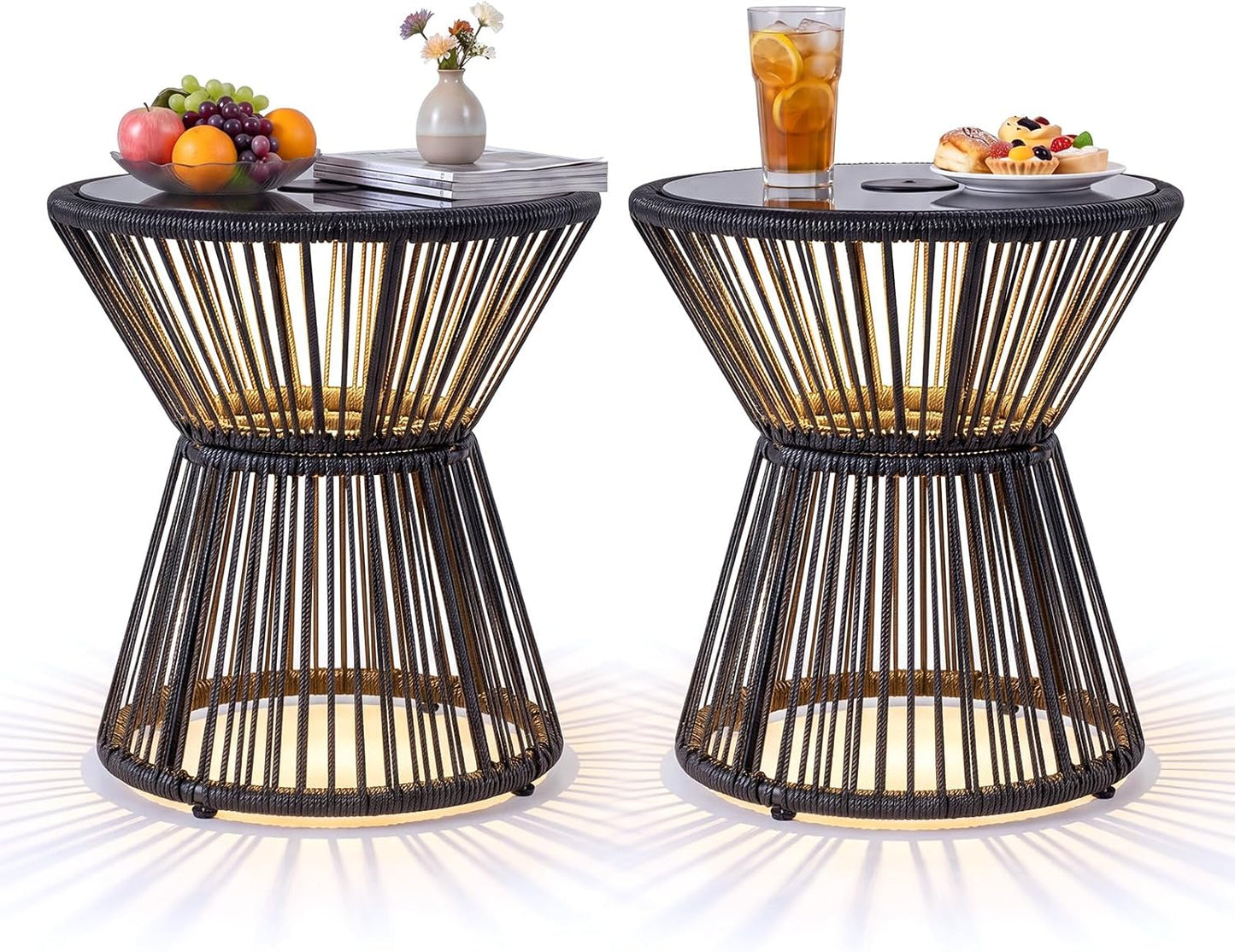 Tangkula PE Rattan Hourglass-Shaped Outdoor Side Table with LED Warm Light (1/2)