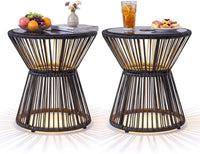 Tangkula PE Rattan Hourglass-Shaped Outdoor Side Table with LED Warm Light (1/2)