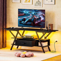 Tangkula TV Stand with Power Outlets & LED Lights for PS5
