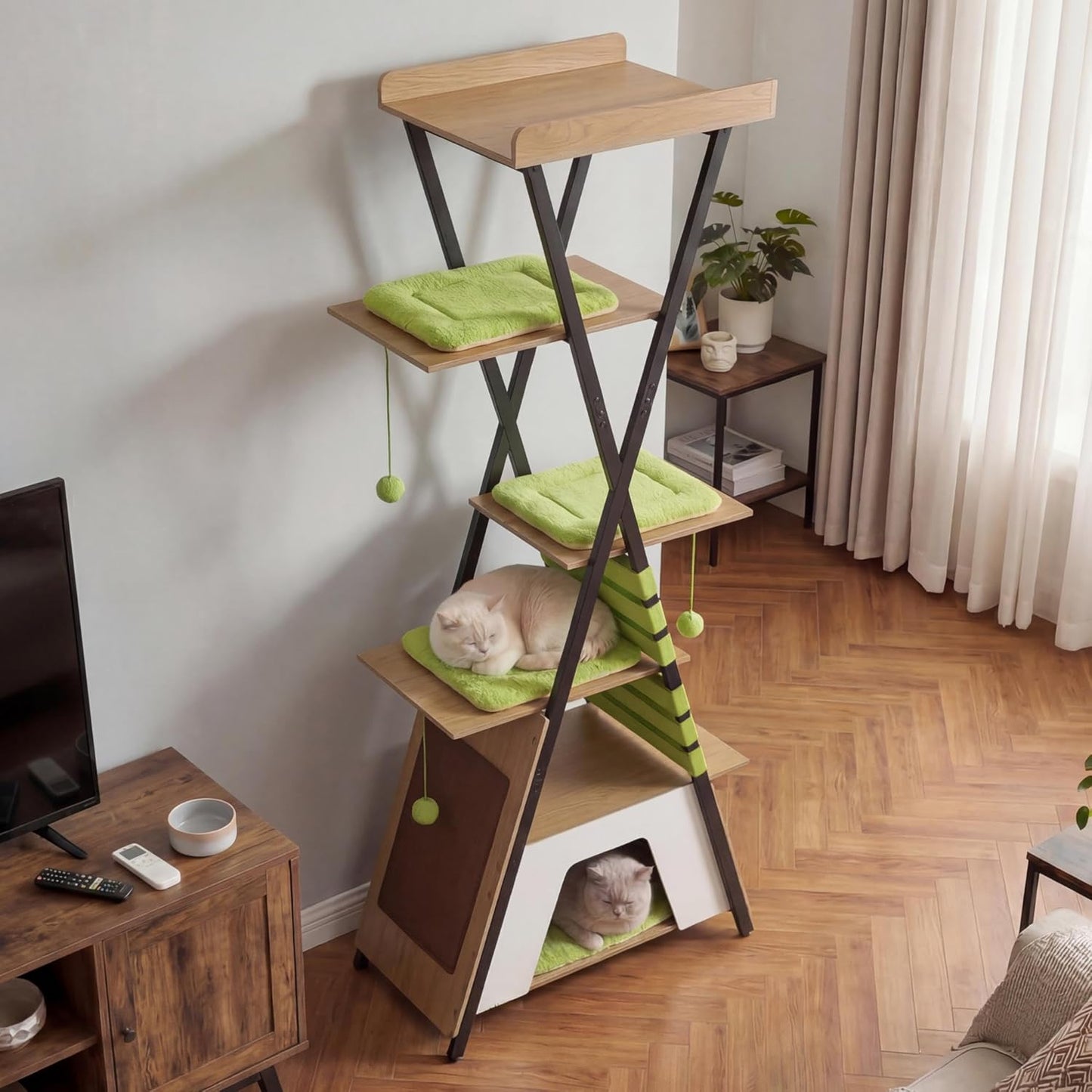 Tangkula 73 Inch Tall Modern Wood Cat Tree with Scratching Pad