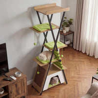 Tangkula 73 Inch Tall Modern Wood Cat Tree with Scratching Pad
