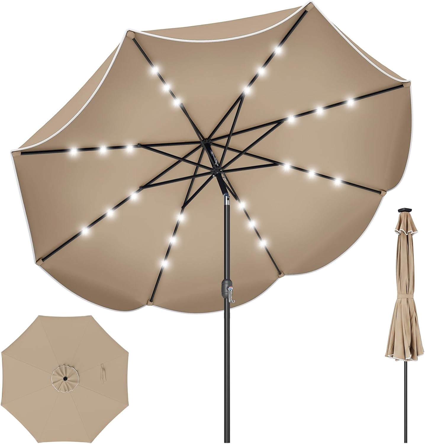 Tangkula 9 FT Solar Patio Umbrella with 24 LED Lights