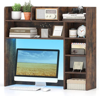 Tangkula Desktop Bookshelf with LED Lights & 8 Shelves for Max 25" Monitor
