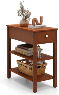 Tangkula Narrow End Table Set 24.5”H Farmhouse Side Table with Drawer