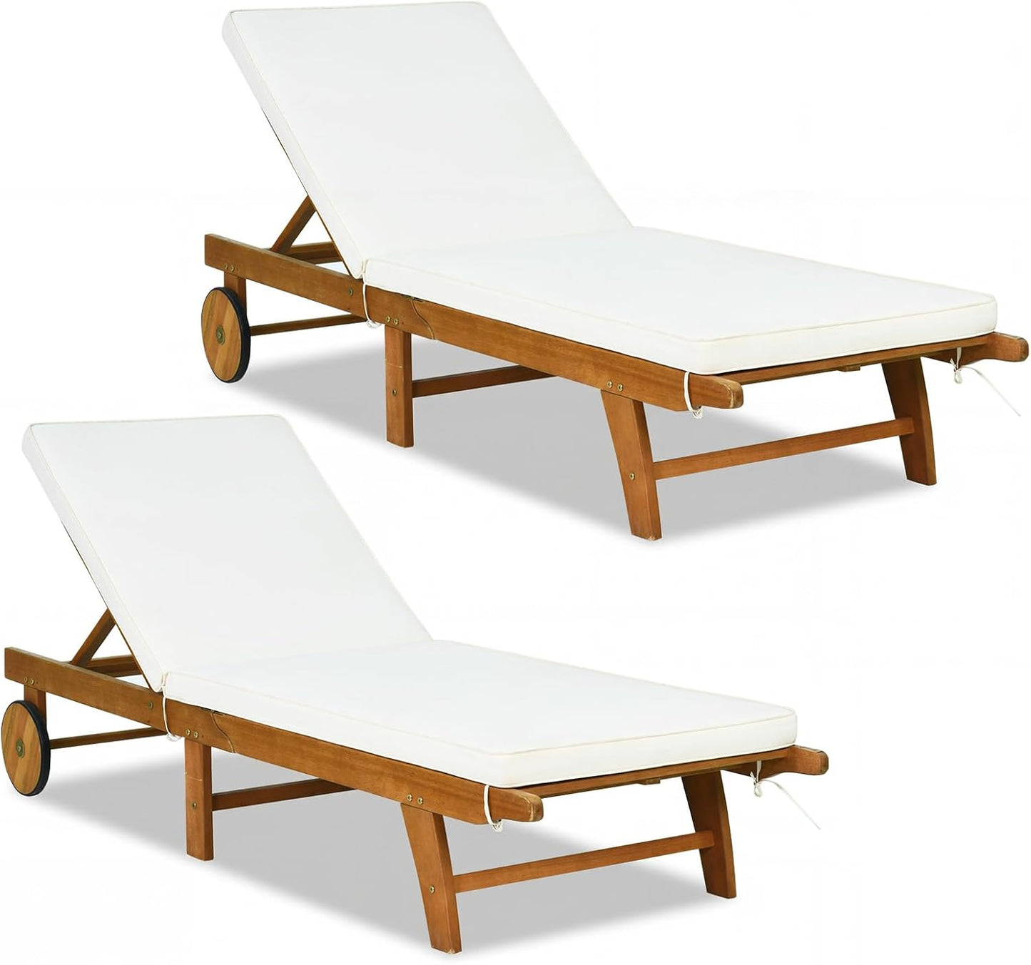 Tangkula Folding Patio Eucalyptus Wood Chaise Lounge with 5-Level Adjustable Backrest (1/2)