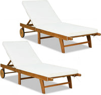 Tangkula Folding Patio Eucalyptus Wood Chaise Lounge with 5-Level Adjustable Backrest (1/2)