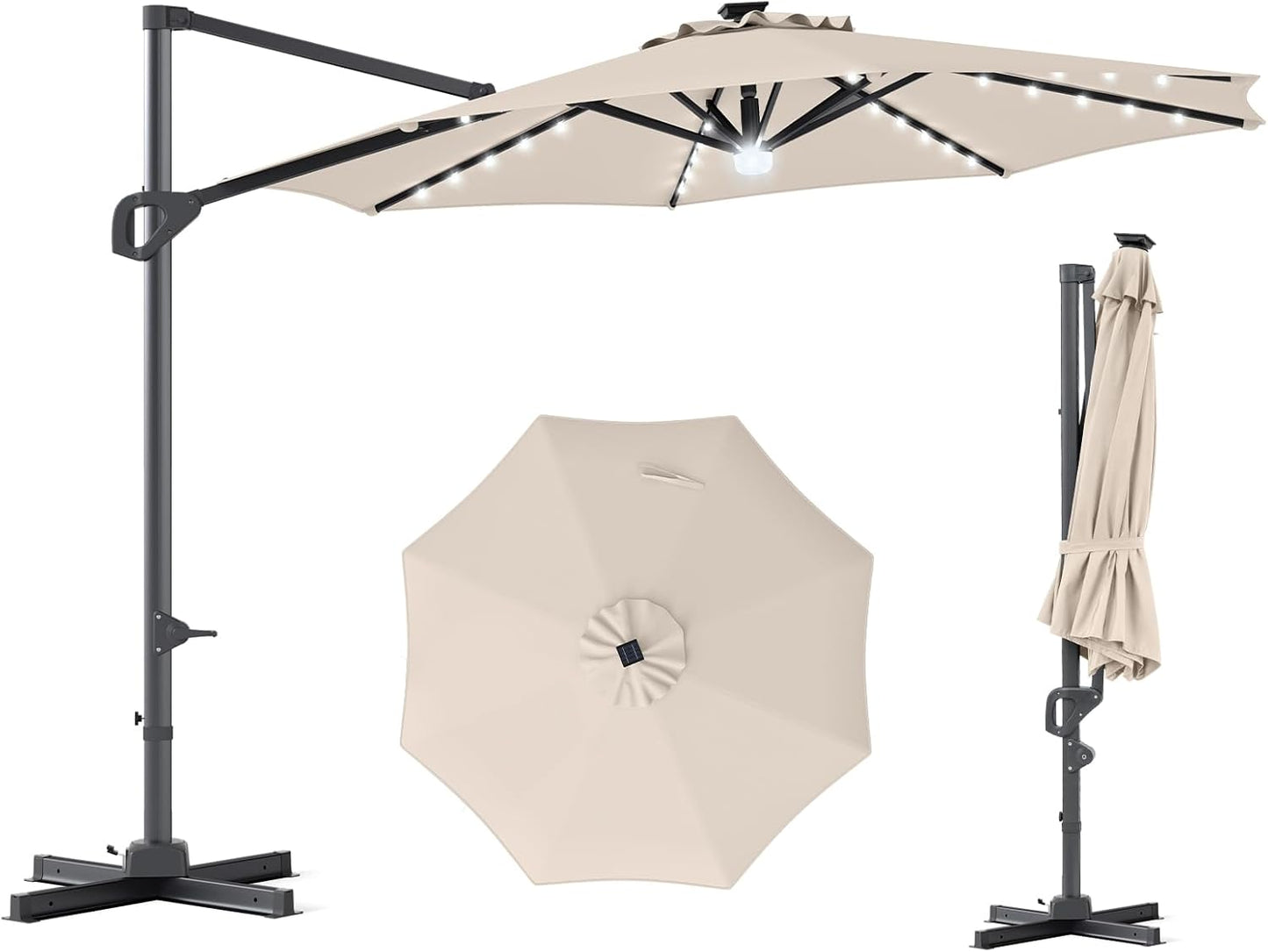 Tangkula 10ft Patio Umbrella | Offset Cantilever Square Outdoor Umbrella with 35 LED Lights