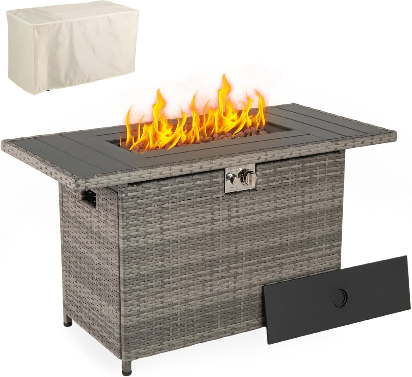 Tangkula 44.5 Inch Propane Fire Pit Table Rattan Gas 2-in-1 with Stainless Steel Burner