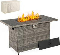 Tangkula 44.5 Inch Propane Fire Pit Table Rattan Gas 2-in-1 with Stainless Steel Burner