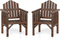 Tangkula Outdoor Wood Armchair Wooden Patio Dining Chair with Armrests