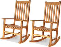 Acacia Wood Porch Rocking Chair, Wooden Rocking Chair Rocker with High Back & Armrest