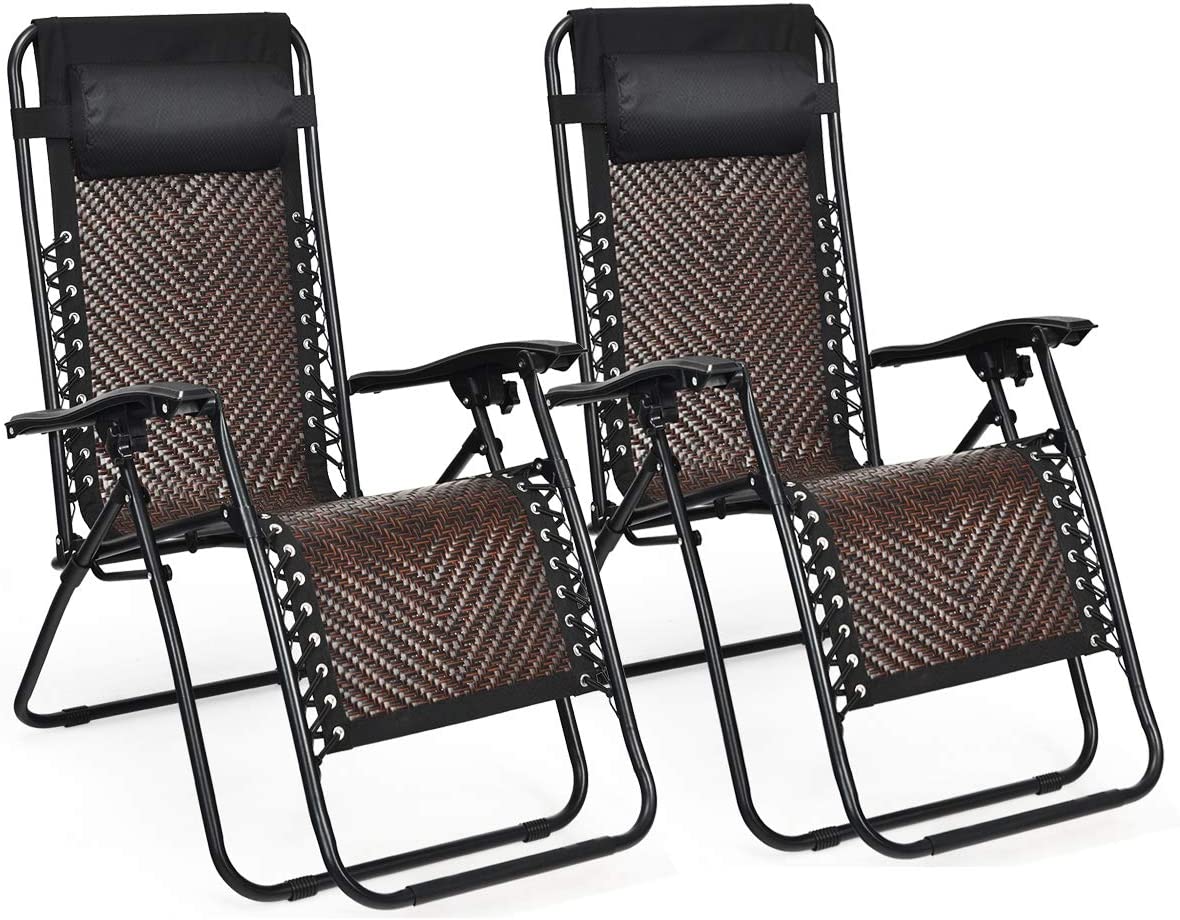 Tangkula Patio Rattan Zero Gravity Lounge Chair
