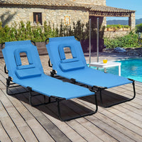 Folding Chaise Lounge Chair with Hole for Face, Outdoor 5-Position Adjustable Reclining Beach Sunbathing Chair