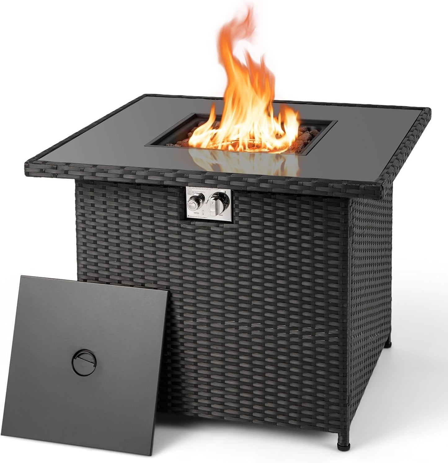 Tangkula 32.5 Inch Propane Fire Pit Table 5000 BTU with Tempered Glass Tabletop