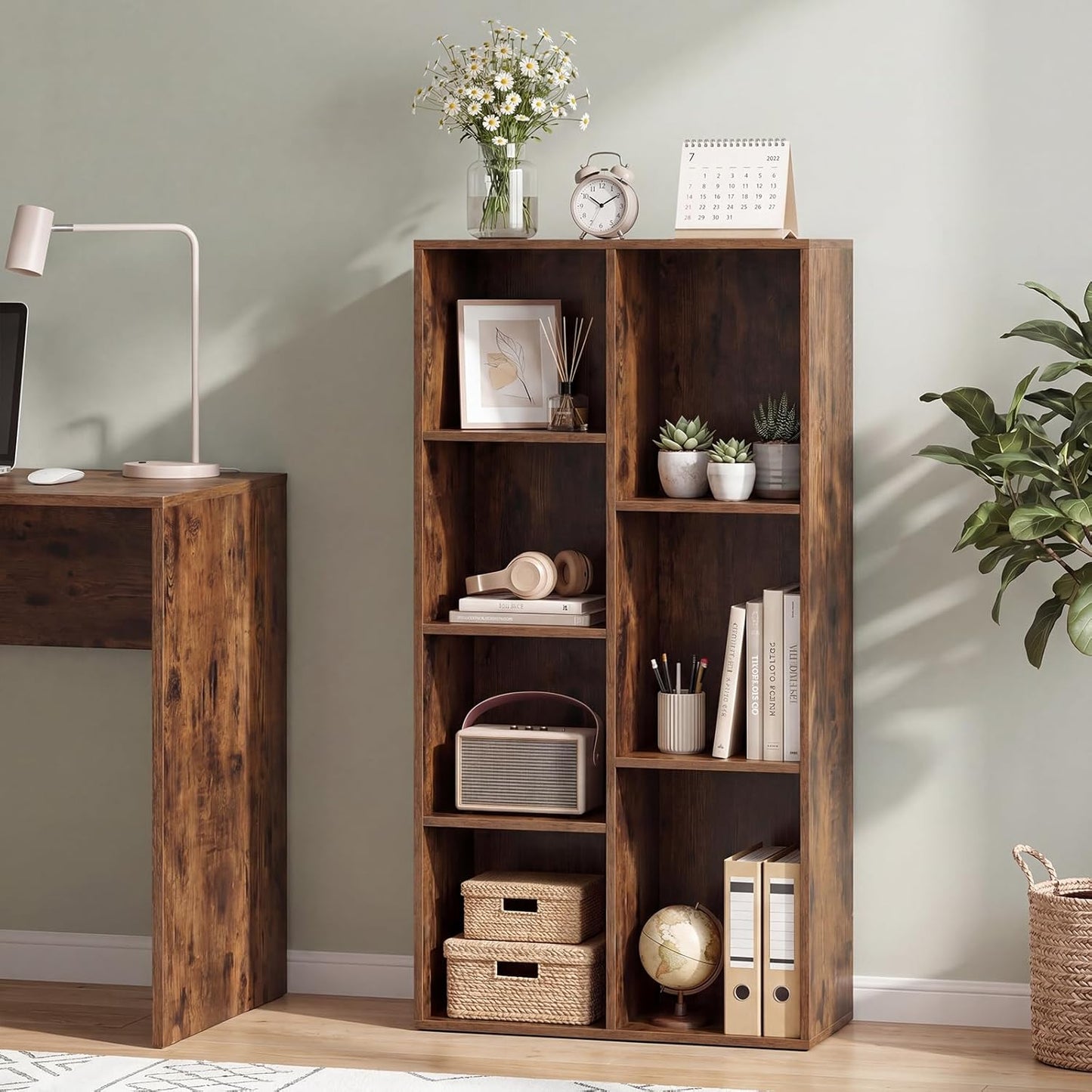 Tangkula 7-Cube Bookcase | Freestanding Storage Organizer with 7 Open Cubbies (1/2)