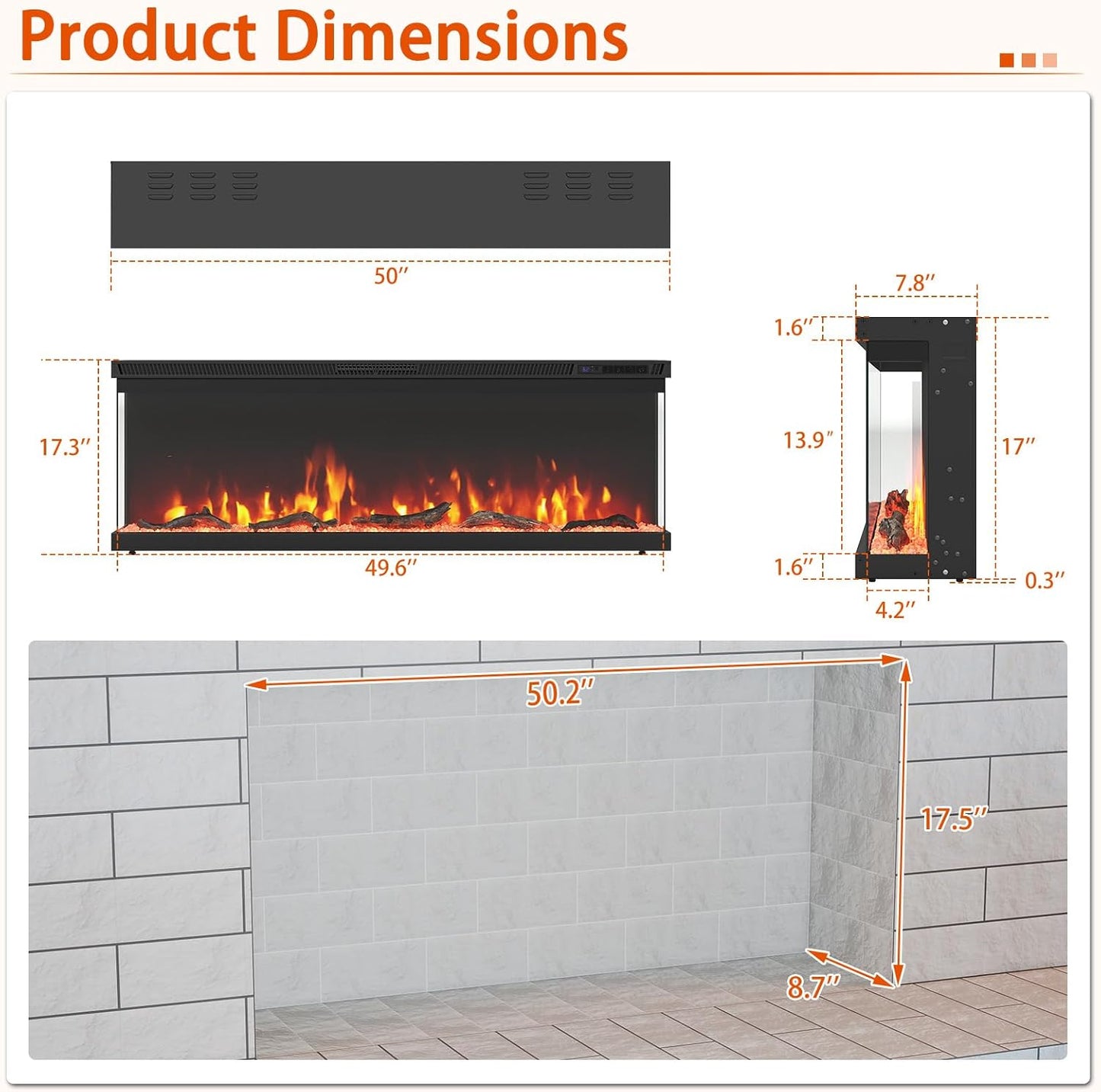 Tangkula 36/40/50/60 Inches 3-Sided Electric Fireplace Insert