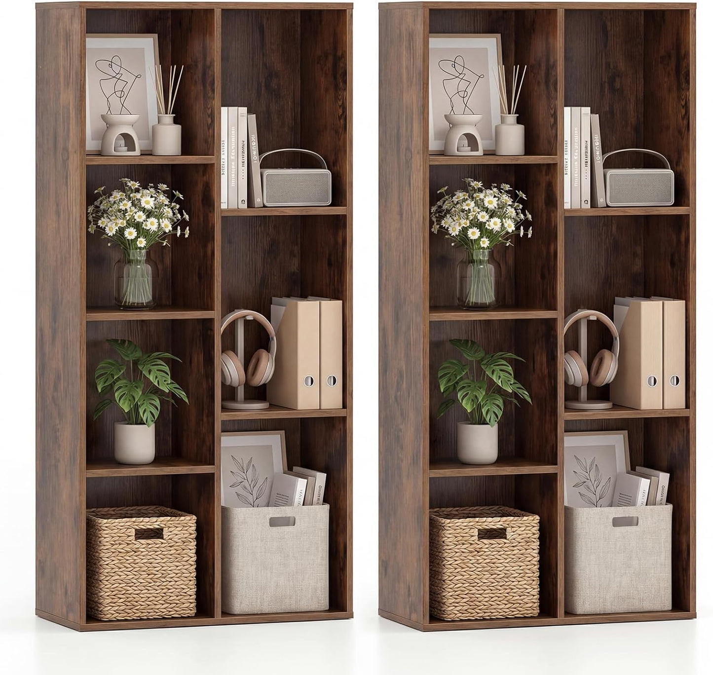 Tangkula 7-Cube Bookcase | Freestanding Storage Organizer with 7 Open Cubbies (1/2)