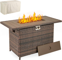 Tangkula 44.5 Inch Propane Fire Pit Table Rattan Gas 2-in-1 with Stainless Steel Burner