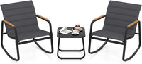 Tangkula 3 Piece Outdoor Rocking Bistro Set | Porch Rocker Chairs with Tempered Glass Table