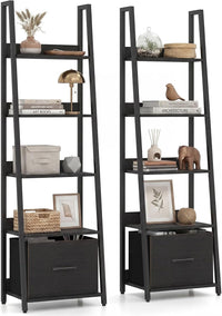 Tangkula 5-Tier Narrow Ladder Bookshelf with Fabric Drawer (1/2)