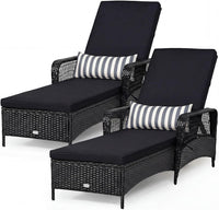Chaise longue de patio en osier, chaise longue inclinable d'extérieur en rotin avec dossier réglable à 6 positions