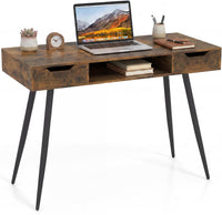 Tangkula Mid Century Modern Computer Desk with 2 Drawers & Open Center Storage