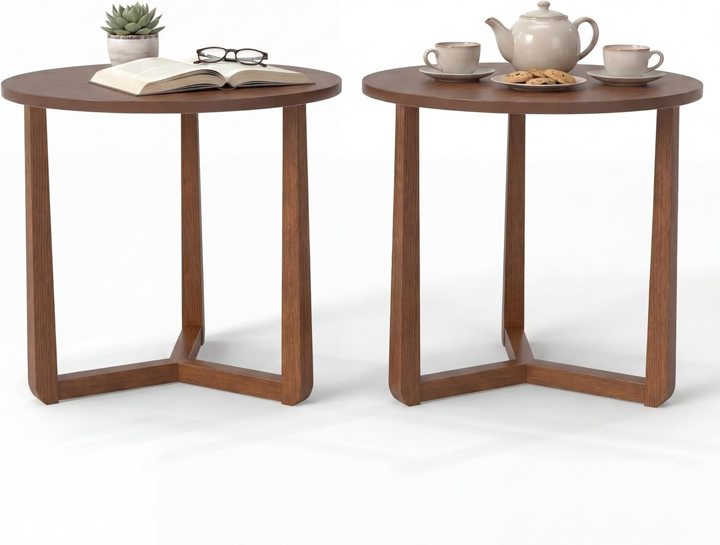 Tangkula Farmhouse 22.5" Round End Table with Solid Rubber Wood Legs (1/2)