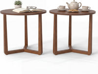 Tangkula Farmhouse 22.5" Round End Table with Solid Rubber Wood Legs (1/2)